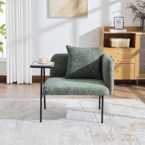Poltrona em chenille verde esmeralda com mesa lateral e bolsos