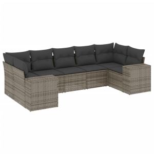 vidaXL set de sofás de jardín 7 piezas con cojines ratán pe gris