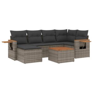 vidaXL set de sofás de jardín 7 piezas con cojines ratán pe gris