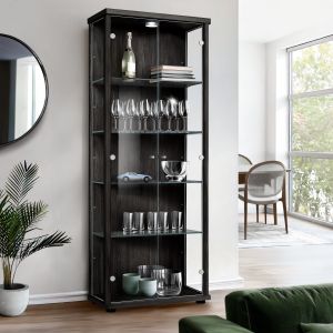 K-möbel vitrine cristal preto 176x67x33 cm 4 prateleiras reguláveis, LED