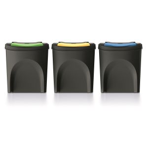 Conjunto de 3 baldes de lixo keden sortibox plástico reciclado, preto, 75l