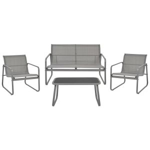 Conjunto de jardim com mesa 4 lugares barrea metal cinzento