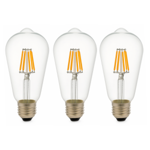 Pack x3 lâmpada LED st64 E27 edison, filamento 8w 820lm. Luz quente 2700k
