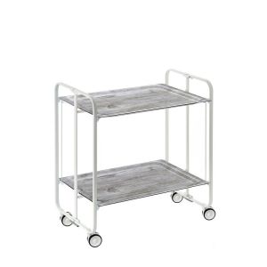 Carrinho de serviço dobrável bauhaus, armação de metal branco, 2 bandejas
