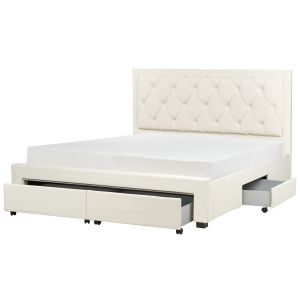 Cama com gavetas de arrumação lievin veludo creme claro 180 x 200 cm