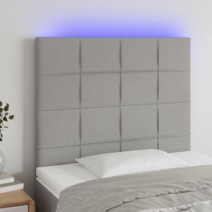 Cabeceira cama c/ luzes LED tecido 100x5x118/128cm cinza-claro ptob3172