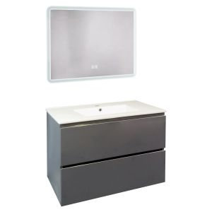Móvel de banho trendy - 80 cm - cinzento - 2 gavetas - espelho athena
