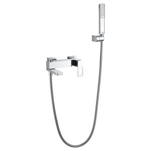 Misturador para banheira e ducha cromado em latão e zama com tubo metálico