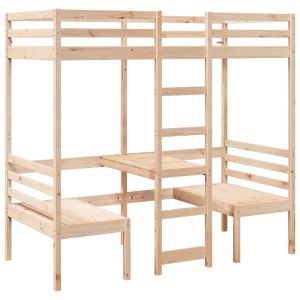 vidaXL cama alta con escritorio y asientos madera maciza 80x200 cm