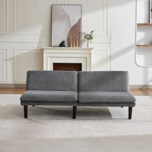 Sofá cama 2 lugares reclinável em veludo canelado cinzento