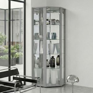 K-möbel vitrine canto cristal vertical 176x56,5x56,5 fechadura LED prata