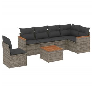 vidaXL set de sofás de jardín 7 piezas con cojines ratán pe gris