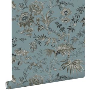 Estahome papel de parede flores vintage azul vintage 50 x 900 cm