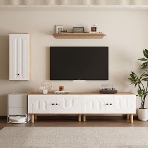 Armário alto + armário embutido + estante de parede, branco