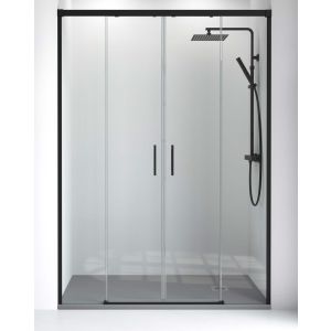 Ecrã de duche frontal 2 portas 2 fixadas | preto transparente 185cm