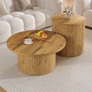 Mesa de centro conjunto duplo mdf natural 36x75x75cm
