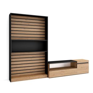 Conjunto de móveis tv, 260x35x186cm, carvalho e preto rf2531