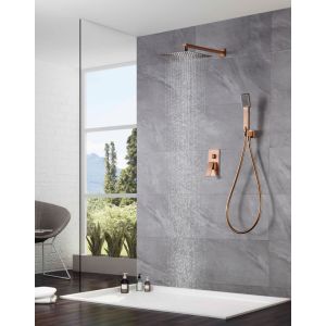 Duche embutido monocomando aço e latão ouro rosa 25x25