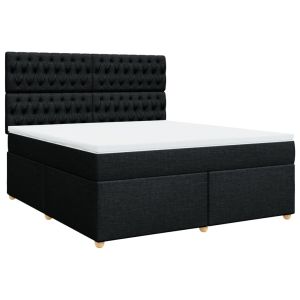 vidaXL cama box spring con colchón tela negro 180x200 cm