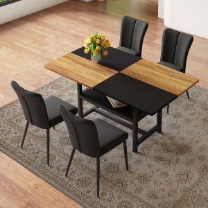 Conjunto mesa jantar retangular 160cm arrumação castanho preto 4 lugares