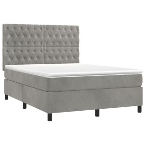 vidaXL cama box spring colchón y LED terciopelo gris claro 140x200 cm