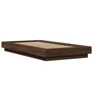 vidaXL estructura cama con luces LED madera marrón roble 100x200 cm