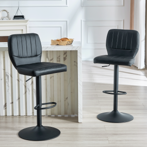 Taburete bar giratorio ajustable en altura negro con reposapiés