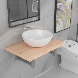Conjunto de móveis de casa banho 2 peças cerâmica cor carvalho