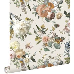 Estahome papel de parede flores vintage bege 53 cm x 10.05 m