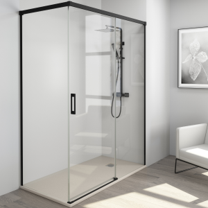 Ecrã de duche retangular frente 120 - lado 80 cm | preto transparente
