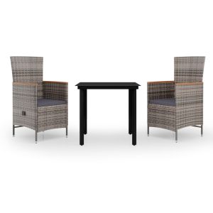vidaXL juego de comedor de jardín 3 piezas con cojines gris