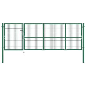 Portão p/ cerca de jardim com postes 350x100 cm aço verde