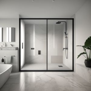 Painel de duche fixo + deslizante montana preto transparente 105-110cm