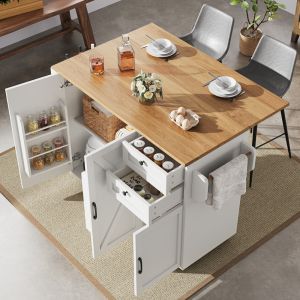 Ilha de cozinha dobrável com rodas 2 gavetas branco 92x120x43,2cm