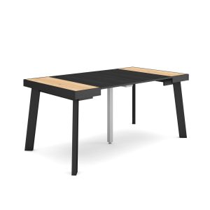 Mesa extensível, 160x90x73cm, carvalho e preto, pés de madeira rf2996