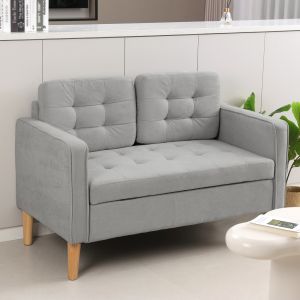 Sofá 2 lugares em veludo com arrumação cinzento claro 117 cm