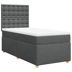 vidaXL cama box spring con colchón tela gris oscuro 100x200 cm