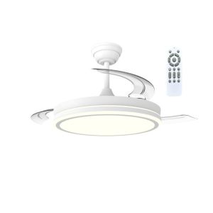 Ventilador de teto retrátil kuma branco LED regulável 106 cm