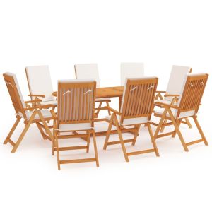 Conjunto de jantar de jardim 9 peças com almofadas madeira de teca maciça
