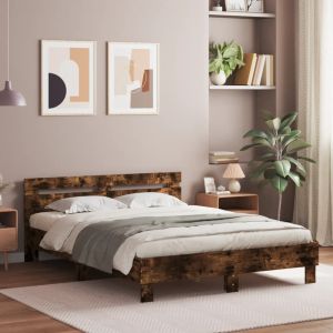 Cama c/ cabeceira/luzes LED 140x200cm carvalho fumado