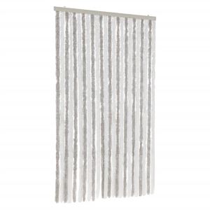 Cortina anti-insetos 100x230cm chenille cinzento-claro e branco