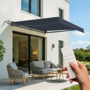 Fazzio 3x2,5m toldo semi-cassete motorizado cinza - lona premium 320 g/m²