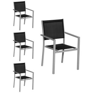 Conjunto de 4 cadeiras de alumínio cinzento - textilene preto