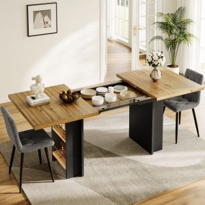 Mesa extensível com arrumação madeira natural 75x160x80cm