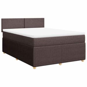 vidaXL cama box spring con colchón tela marrón oscuro 140x190 cm