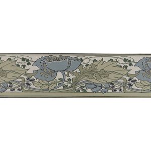 Duro borda do papel de parede flores vintage em estilo art nouveau verde