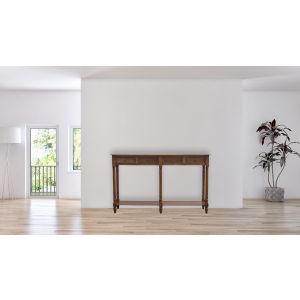 Mesa consola de corredor em madeira maciça, 4 gavetas, castanho