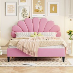 Cama estofada 140x200cm com cabeceira floral veludo – rosa