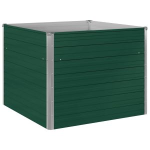 Jardinera elevada de acero galvanizado verde 100x100x77 cm