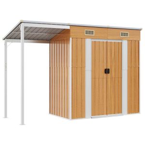 Abrigo de jardim c/ alpendre 277x110,5x181cm aço castanho-claro
